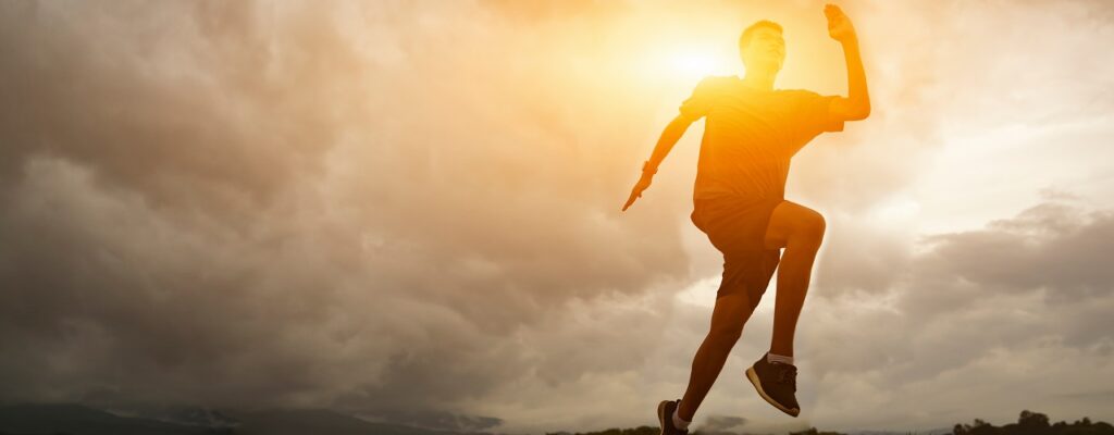 Young black runner man running on the street be exercise and wo